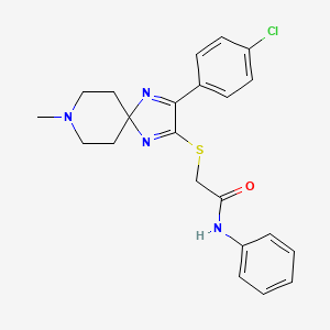 molecular formula C22H23ClN4OS B2675149 2-((3-(4-chlorophenyl)-8-methyl-1,4,8-triazaspiro[4.5]deca-1,3-dien-2-yl)thio)-N-phenylacetamide CAS No. 1189860-75-0