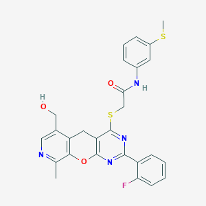 2-((2-(2-fluorophenyl)-6-(hydroxymethyl)-9-methyl-5H-pyrido[4',3':5,6]pyrano[2,3-d]pyrimidin-4-yl)thio)-N-(3-(methylthio)phenyl)acetamide