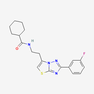 molecular formula C19H21FN4OS B2675175 N-(2-(2-(3-fluorophenyl)thiazolo[3,2-b][1,2,4]triazol-6-yl)ethyl)cyclohexanecarboxamide CAS No. 941901-09-3