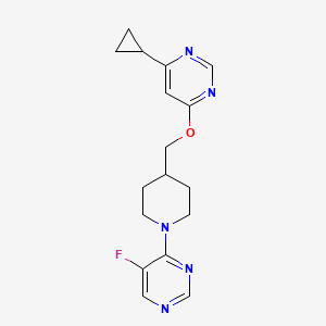 molecular formula C17H20FN5O B2675176 4-(4-(((6-环丙基嘧啶-4-基)氧代甲基)哌啶-1-基)-5-氟嘧啶 CAS No. 2309709-71-3