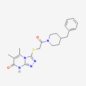 molecular formula C21H25N5O2S B2675179 3-((2-(4-benzylpiperidin-1-yl)-2-oxoethyl)thio)-5,6-dimethyl-[1,2,4]triazolo[4,3-a]pyrimidin-7(8H)-one CAS No. 891128-65-7