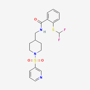 molecular formula C19H21F2N3O3S2 B2675184 2-((difluoromethyl)thio)-N-((1-(pyridin-3-ylsulfonyl)piperidin-4-yl)methyl)benzamide CAS No. 1797309-43-3