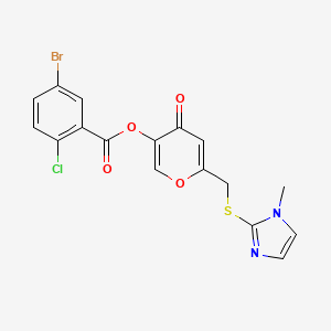 molecular formula C17H12BrClN2O4S B2675204 6-(((1-methyl-1H-imidazol-2-yl)thio)methyl)-4-oxo-4H-pyran-3-yl 5-bromo-2-chlorobenzoate CAS No. 896309-41-4