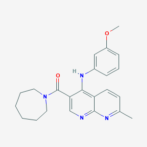 molecular formula C23H26N4O2 B2675206 3-(azepan-1-ylcarbonyl)-N-(3-methoxyphenyl)-7-methyl-1,8-naphthyridin-4-amine CAS No. 1251563-83-3