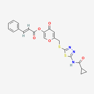 molecular formula C21H17N3O5S2 B2675207 6-(((5-(cyclopropanecarboxamido)-1,3,4-thiadiazol-2-yl)thio)methyl)-4-oxo-4H-pyran-3-yl cinnamate CAS No. 877651-57-5
