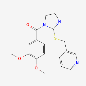 molecular formula C18H19N3O3S B2675250 (3,4-二甲氧基苯基)-[2-(吡啶-3-基甲基磺基)-4,5-二氢咪唑-1-基]甲酮 CAS No. 851807-48-2