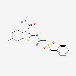molecular formula C19H22N2O4S2 B2675259 2-(2-(Benzylsulfonyl)acetamido)-6-methyl-4,5,6,7-tetrahydrobenzo[b]thiophene-3-carboxamide CAS No. 923459-63-6