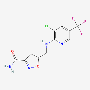 molecular formula C11H10ClF3N4O2 B2675270 5-({[3-Chloro-5-(trifluoromethyl)-2-pyridinyl]amino}methyl)-4,5-dihydro-3-isoxazolecarboxamide CAS No. 251310-33-5