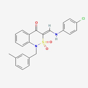 molecular formula C23H19ClN2O3S B2675288 (3Z)-3-{[(4-chlorophenyl)amino]methylene}-1-(3-methylbenzyl)-1H-2,1-benzothiazin-4(3H)-one 2,2-dioxide CAS No. 892298-79-2