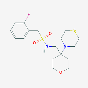 molecular formula C17H25FN2O3S2 B2675298 1-(2-fluorophenyl)-N-{[4-(thiomorpholin-4-yl)oxan-4-yl]methyl}methanesulfonamide CAS No. 2415586-73-9