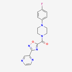 molecular formula C17H15FN6O2 B2675302 (4-(4-Fluorophenyl)piperazin-1-yl)(3-(pyrazin-2-yl)-1,2,4-oxadiazol-5-yl)methanone CAS No. 1219842-28-0