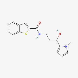 molecular formula C17H18N2O2S B2675348 N-(3-hydroxy-3-(1-methyl-1H-pyrrol-2-yl)propyl)benzo[b]thiophene-2-carboxamide CAS No. 2034451-99-3