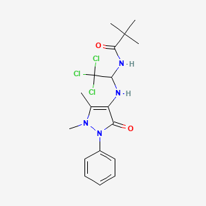 molecular formula C18H23Cl3N4O2 B2675351 2,2-二甲基-N-{2,2,2-三氯-1-[(1,5-二甲基-3-氧代-2-苯基-2,3-二氢-1H-吡唑-4-基)氨基]乙基}丙酰胺 CAS No. 302823-43-4
