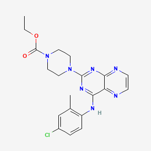 molecular formula C20H22ClN7O2 B2675352 乙酸-4-(4-((4-氯-2-甲基苯基)氨基)噻吩并[2,3-d]嘧啶-2-基)哌嗪-1-甲酸酯 CAS No. 946349-73-1