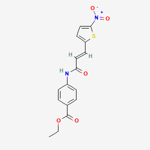 molecular formula C16H14N2O5S B2675378 (E)-ethyl 4-(3-(5-nitrothiophen-2-yl)acrylamido)benzoate CAS No. 93014-56-3