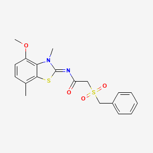 molecular formula C19H20N2O4S2 B2675398 (E)-2-(苄基磺酰)-N-(4-甲氧基-3,7-二甲基苯并[d]噻唑-2(3H)-基亚甲基)乙酰胺 CAS No. 1007085-34-8