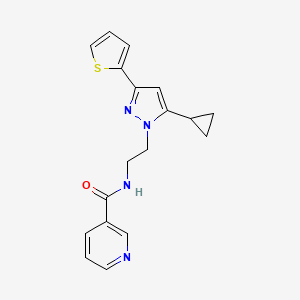 molecular formula C18H18N4OS B2675427 N-(2-(5-cyclopropyl-3-(thiophen-2-yl)-1H-pyrazol-1-yl)ethyl)nicotinamide CAS No. 1797624-44-2