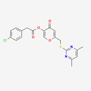 molecular formula C20H17ClN2O4S B2675439 [6-[(4,6-二甲基嘧啶-2-基)硫醚甲基]-4-氧代吡喃-3-基] 2-(4-氯苯基)乙酸酯 CAS No. 877637-43-9
