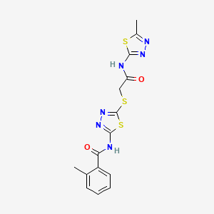 molecular formula C15H14N6O2S3 B2675441 2-甲基-N-(5-((2-((5-甲基-1,3,4-噻二唑-2-基)氨基)-2-氧代乙基)硫代)-1,3,4-噻二唑-2-基)苯甲酰胺 CAS No. 392319-02-7