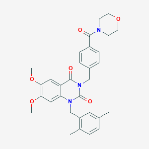 molecular formula C31H33N3O6 B2675444 1-(2,5-二甲基苯甲基)-6,7-二甲氧基-3-(4-(吗啉-4-甲酰基)苯甲基)喹唑啉-2,4(1H,3H)-二酮 CAS No. 1243030-36-5