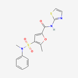 molecular formula C16H15N3O4S2 B2675476 5-methyl-4-(N-methyl-N-phenylsulfamoyl)-N-(thiazol-2-yl)furan-2-carboxamide CAS No. 1206989-26-5