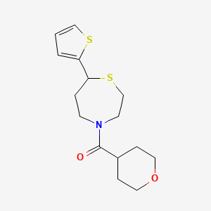 molecular formula C15H21NO2S2 B2675486 (tetrahydro-2H-pyran-4-yl)(7-(thiophen-2-yl)-1,4-thiazepan-4-yl)methanone CAS No. 1705218-58-1