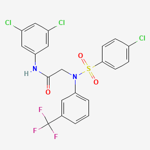 molecular formula C21H14Cl3F3N2O3S B2675491 2-[[(4-chlorophenyl)sulfonyl]-3-(trifluoromethyl)anilino]-N-(3,5-dichlorophenyl)acetamide CAS No. 337922-29-9
