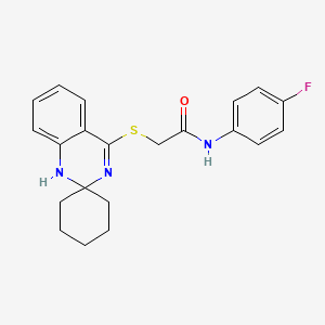 molecular formula C21H22FN3OS B2675501 N-(4-fluorophenyl)-2-spiro[1H-quinazoline-2,1'-cyclohexane]-4-ylsulfanylacetamide CAS No. 893787-64-9