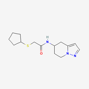 molecular formula C14H21N3OS B2675547 2-(cyclopentylthio)-N-(4,5,6,7-tetrahydropyrazolo[1,5-a]pyridin-5-yl)acetamide CAS No. 2034339-51-8