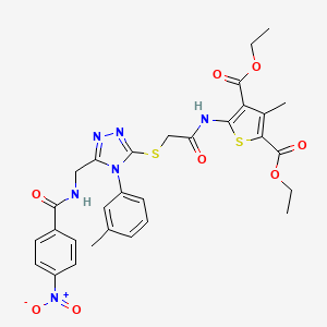 Diethyl 3-methyl-5-[[2-[[4-(3-methylphenyl)-5-[[(4-nitrobenzoyl)amino]methyl]-1,2,4-triazol-3-yl]sulfanyl]acetyl]amino]thiophene-2,4-dicarboxylate