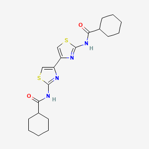 molecular formula C20H26N4O2S2 B2675599 N-[4-[2-(cyclohexanecarbonylamino)-1,3-thiazol-4-yl]-1,3-thiazol-2-yl]cyclohexanecarboxamide CAS No. 393838-72-7