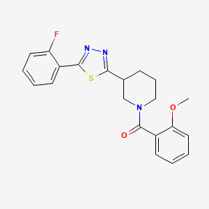 molecular formula C21H20FN3O2S B2675607 (3-(5-(2-Fluorophenyl)-1,3,4-thiadiazol-2-yl)piperidin-1-yl)(2-methoxyphenyl)methanone CAS No. 1172327-87-5