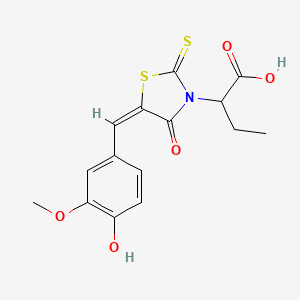 molecular formula C15H15NO5S2 B2675614 2-[(5E)-5-[(4-hydroxy-3-methoxyphenyl)methylidene]-4-oxo-2-sulfanylidene-1,3-thiazolidin-3-yl]butanoic acid CAS No. 638137-79-8
