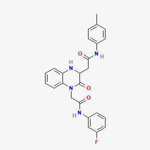 molecular formula C25H23FN4O3 B2675615 N-(3-fluorophenyl)-2-(2-oxo-3-(2-oxo-2-(p-tolylamino)ethyl)-3,4-dihydroquinoxalin-1(2H)-yl)acetamide CAS No. 1101868-30-7