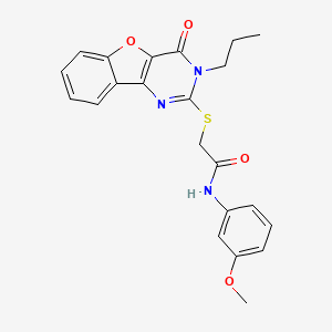 molecular formula C22H21N3O4S B2675619 N-(3-methoxyphenyl)-2-((4-oxo-3-propyl-3,4-dihydrobenzofuro[3,2-d]pyrimidin-2-yl)thio)acetamide CAS No. 899755-70-5