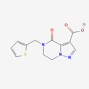 molecular formula C12H11N3O3S B2675626 4-Oxo-5-(thiophen-2-ylmethyl)-4,5,6,7-tetrahydropyrazolo[1,5-a]pyrazine-3-carboxylic acid CAS No. 685106-60-9