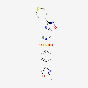 molecular formula C18H20N4O4S2 B2675632 4-(2-methyloxazol-4-yl)-N-((3-(tetrahydro-2H-thiopyran-4-yl)-1,2,4-oxadiazol-5-yl)methyl)benzenesulfonamide CAS No. 2034556-08-4
