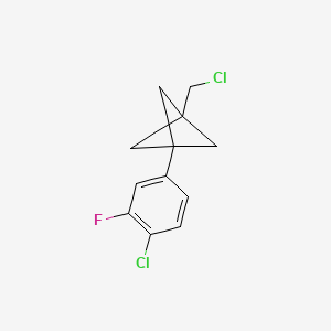 molecular formula C12H11Cl2F B2675633 1-(4-Chloro-3-fluorophenyl)-3-(chloromethyl)bicyclo[1.1.1]pentane CAS No. 2287287-44-7