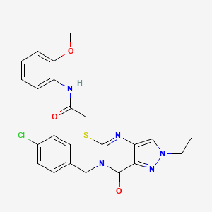molecular formula C23H22ClN5O3S B2675637 2-((6-(4-chlorobenzyl)-2-ethyl-7-oxo-6,7-dihydro-2H-pyrazolo[4,3-d]pyrimidin-5-yl)thio)-N-(2-methoxyphenyl)acetamide CAS No. 932284-56-5