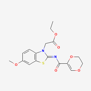 (Z)-ethyl 2-(2-((5,6-dihydro-1,4-dioxine-2-carbonyl)imino)-6-methoxybenzo[d]thiazol-3(2H)-yl)acetate