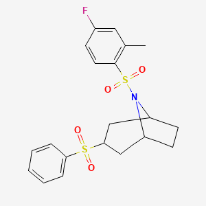 molecular formula C20H22FNO4S2 B2675675 (1R,5S)-8-((4-氟-2-甲基苯基)磺酰)-3-(苯基磺酰)-8-氮杂双环[3.2.1]辛烷 CAS No. 1706051-16-2
