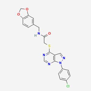 molecular formula C21H16ClN5O3S B2675686 N-(benzo[d][1,3]dioxol-5-ylmethyl)-2-((1-(4-chlorophenyl)-1H-pyrazolo[3,4-d]pyrimidin-4-yl)thio)acetamide CAS No. 872860-24-7