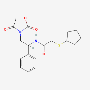 molecular formula C18H22N2O4S B2675698 2-(环戊基硫)-N-(2-(2,4-二氧代噁唑-3-基)-1-苯基乙基)乙酰胺 CAS No. 2034546-38-6