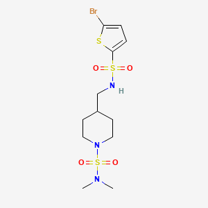 molecular formula C12H20BrN3O4S3 B2675705 4-((5-溴噻吩-2-磺酰氨基)甲基)-N,N-二甲基哌啶-1-磺酰胺 CAS No. 2034414-21-4