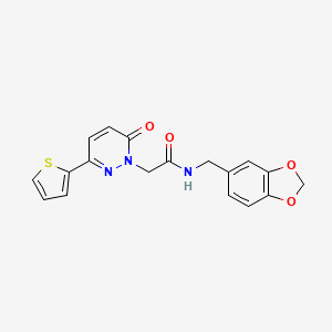 molecular formula C18H15N3O4S B2675710 N-(1,3-苯并二噁杂环己-5-基甲基)-2-(6-氧代-3-噻吩-2-基吡啶并[3,2-d]嘧啶-1-基)乙酰胺 CAS No. 899946-31-7