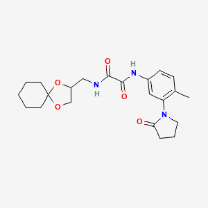 molecular formula C22H29N3O5 B2675711 N1-(1,4-二氧杂螺[4.5]癸烷-2-基甲基)-N2-(4-甲基-3-(2-氧代吡咯烷-1-基)苯基)草酰胺 CAS No. 1251697-45-6