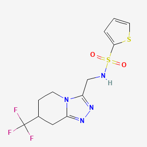 molecular formula C12H13F3N4O2S2 B2675712 N-((7-(trifluoromethyl)-5,6,7,8-tetrahydro-[1,2,4]triazolo[4,3-a]pyridin-3-yl)methyl)thiophene-2-sulfonamide CAS No. 2034295-27-5