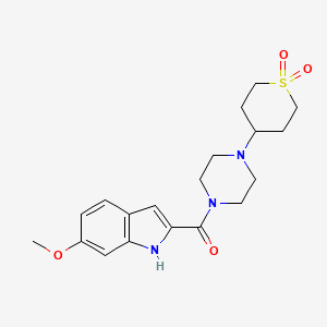 molecular formula C19H25N3O4S B2675748 (4-(1,1-dioxidotetrahydro-2H-thiopyran-4-yl)piperazin-1-yl)(6-methoxy-1H-indol-2-yl)methanone CAS No. 2034459-20-4