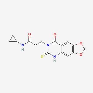 molecular formula C15H15N3O4S B2675753 N-环丙基-3-(8-氧代-6-硫代-5H-[1,3]二氧杂噻吩[4,5-g]喹唑-7-基)丙酰胺 CAS No. 688055-26-7