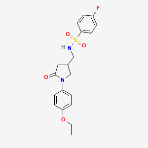 molecular formula C19H21FN2O4S B2675782 N-((1-(4-乙氧苯基)-5-氧代吡咯烷-3-基)甲基)-4-氟苯磺酰胺 CAS No. 954713-62-3